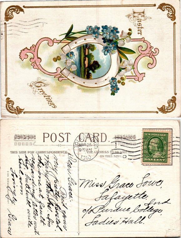 Postcard 1910 Easter to Purdue College IN $$ 383685 ISH
