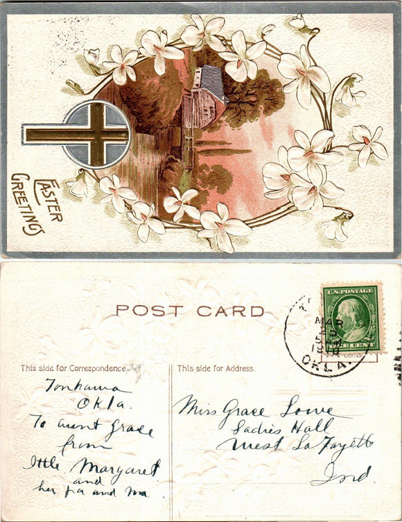Postcard 1910 Tonkoma OK Easter to Purdue College $$ 383686 ISH