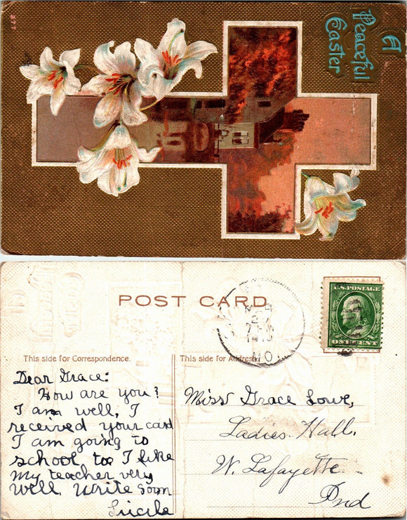 Postcard 1910 Easter to Purdue College IN $$ 383688 ISH