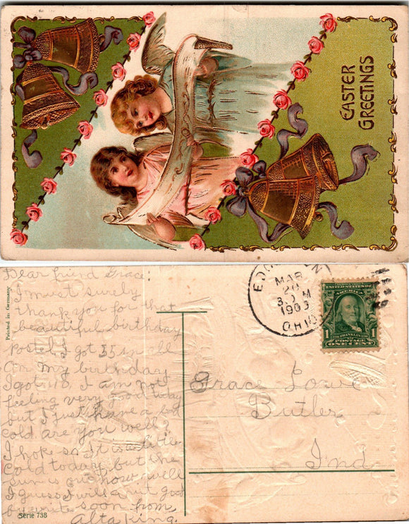 Postcard 1903 Ohio Easter to Butler IN $$ 383689 ISH