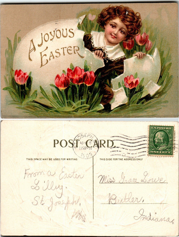 Postcard 1909 St. Joseph's MO Easter to Butler IN $$ 383691 ISH