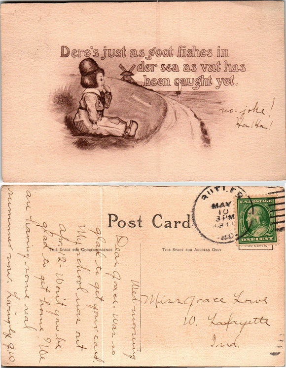 Postcard 1910 Friendship Humor to W. Lafayette IN $$ 383717 ISH