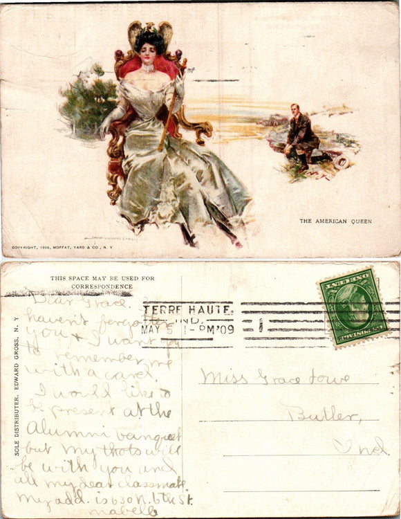 Postcard AS 1909 Romance Terra Haute to Butler $$ 383719 ISH