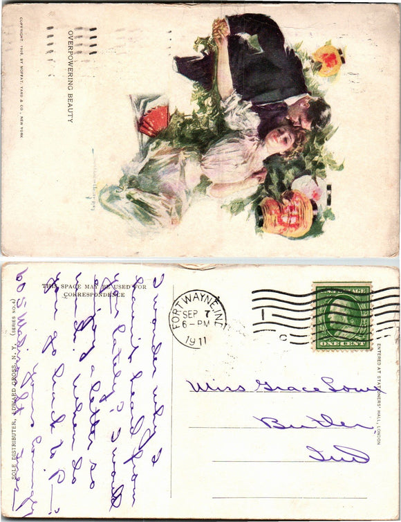 Postcard AS 1911 Romance Ft. Wayne to Butler IN $$ 383720 ISH