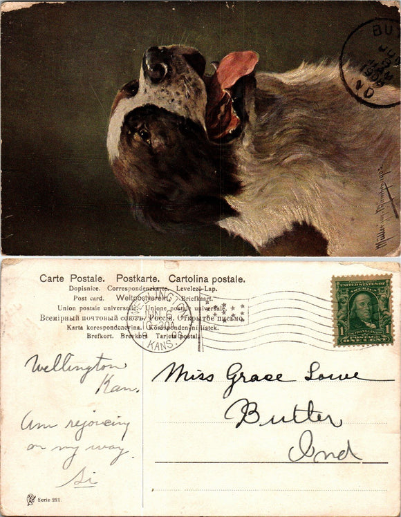 Postcard 1908 Dog Newington KA to Butler IN $$ 383722 ISH