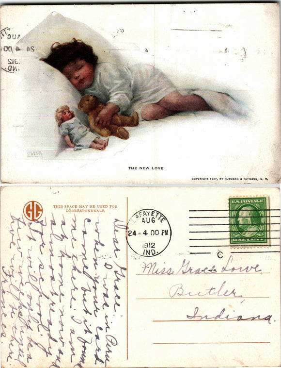 Postcard 1912 Child and Dolls Lafayette to Butler IN $$ 383723 ISH