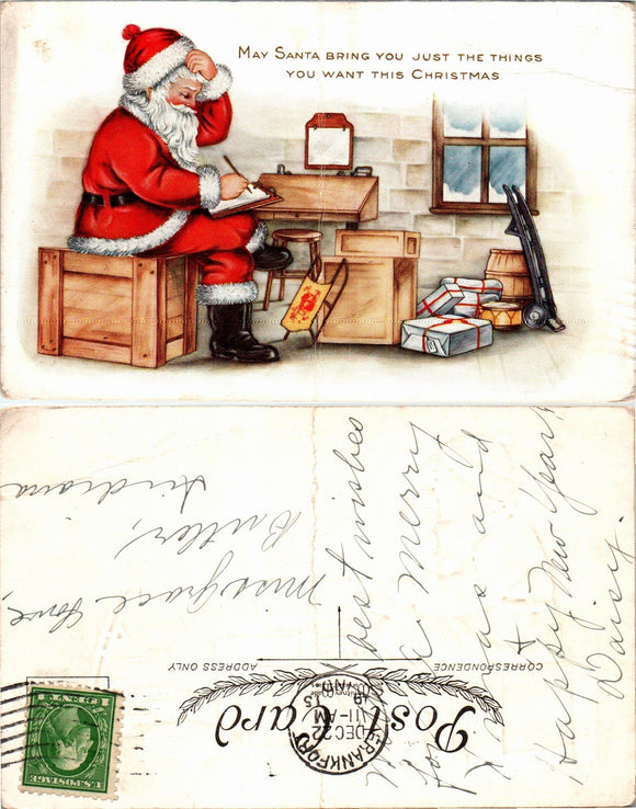 Postcard 1915 Christmas from Frankfort to Butler IN $$ 383731 ISH