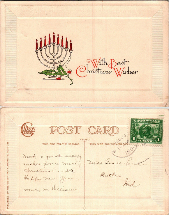 Postcard VINTAGE Christmas Wishes to Butler IN $$ 383732 ISH