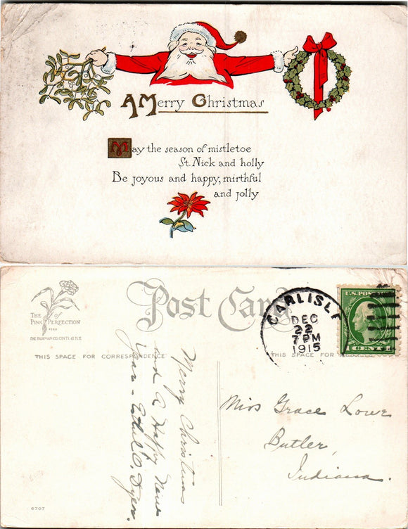 Postcard 1915 Merry Christmas Carlisle to Butler IN $$ 383733 ISH