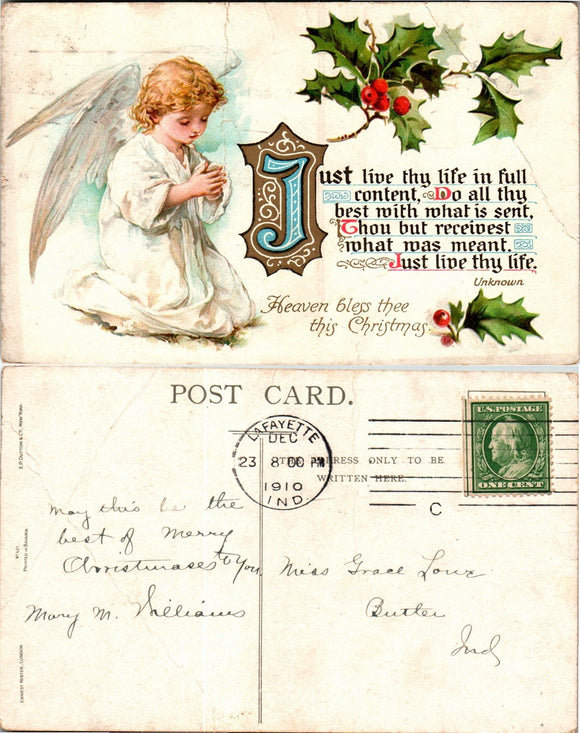 Postcard 1910 Christmas Lafayette to Butler IN $$ 383734 ISH