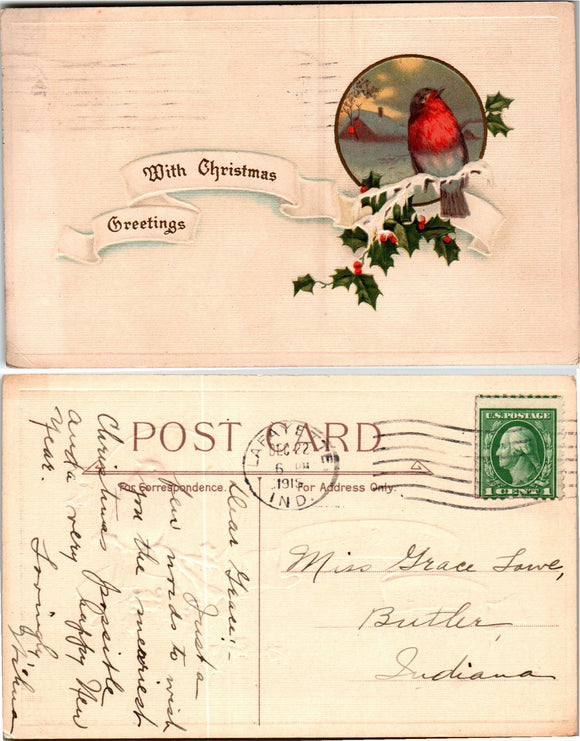 Postcard 1915 Christmas Lafayette to Butler IN $$ 383735 ISH