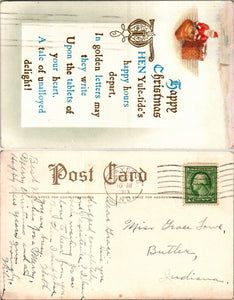 Postcard 1913 Christmas Lafayette to Butler IN $$ 383738 ISH