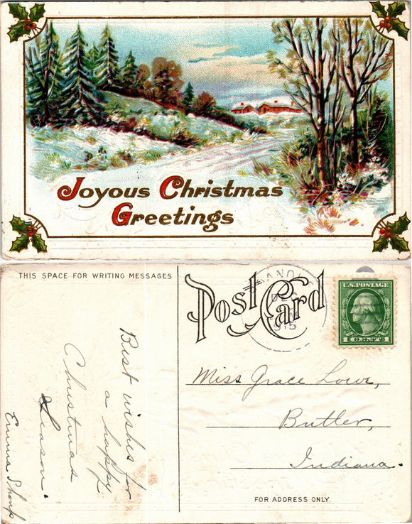 Postcard 1915 Christmas Greetings to Butler IN $$ 383749 ISH
