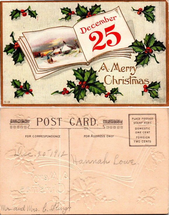 Postcard 1912 Merry Christmas unposted $$ 383751 ISH