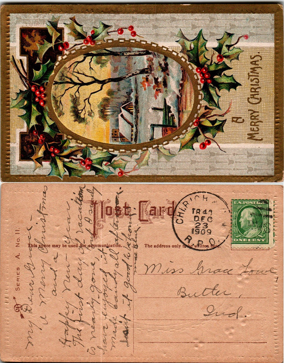 Postcard 1909 Christmas RPO to Butler IN $$ 383753 ISH