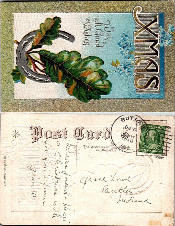 Postcard 1910 Christmas to/from Butler IN $$ 383759 ISH
