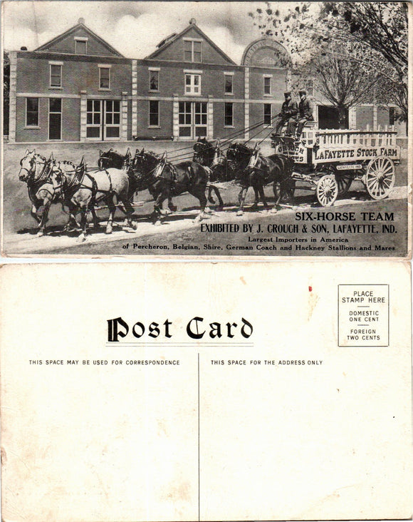 Postcard VINTAGE Horse Team by J. Crouch Lafayette IN $$ 383760 ISH