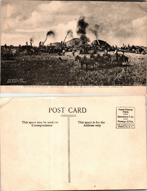 Postcard 1907 Threshing Wheat in Oklahoma $$ 383761 ISH