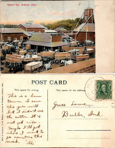 Postcard VINTAGE Cotton Gin in Oklahoma to Butler IN $$ 383764 ISH