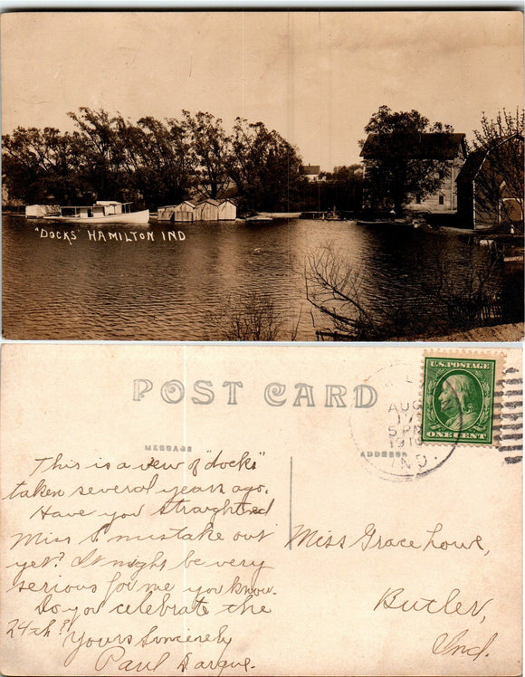 Postcard 1910 Docks, Hamilton to Butler IN $$ 383767 ISH