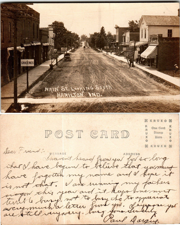 Postcard VINTAGE Main St. Hamilton IN $$ 383768 ISH