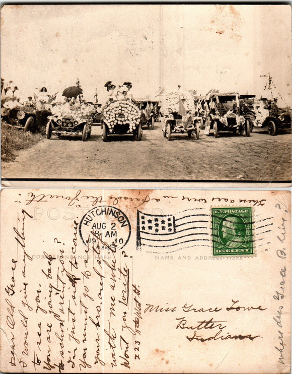 Postcard 1910 Auto Parade Hutchison KA to Butler IN $$ 383771 ISH