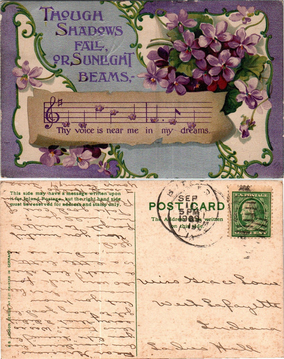 Postcard 1909 Friendship Waterloo to W. Lafayette IN $$ 383777 ISH