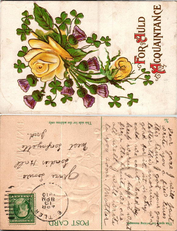 Postcard 1910 Friendship Butler to W. Lafayette IN $$ 383779 ISH
