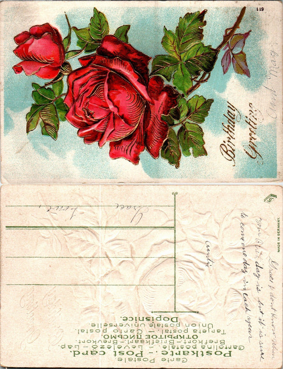 Postcard VINTAGE Birthday Roses unaddressed $$ 383781 ISH