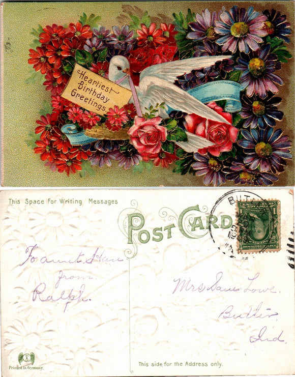 Postcard 1909 Birthday Greetings from/to Butler IN $$ 383782 ISH