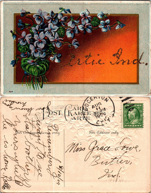 Postcard 1909 FLOWERS from Edgerton to Butler IN $$ 383785 ISH
