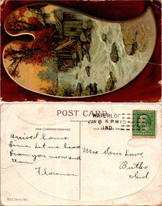 Postcard 1910 Greetings from Waterloo to Butler IN $$ 383796 ISH