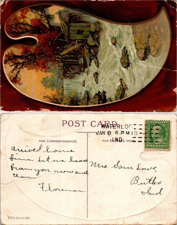 Postcard 1910 Greetings from Waterloo to Butler IN $$ 383796 ISH