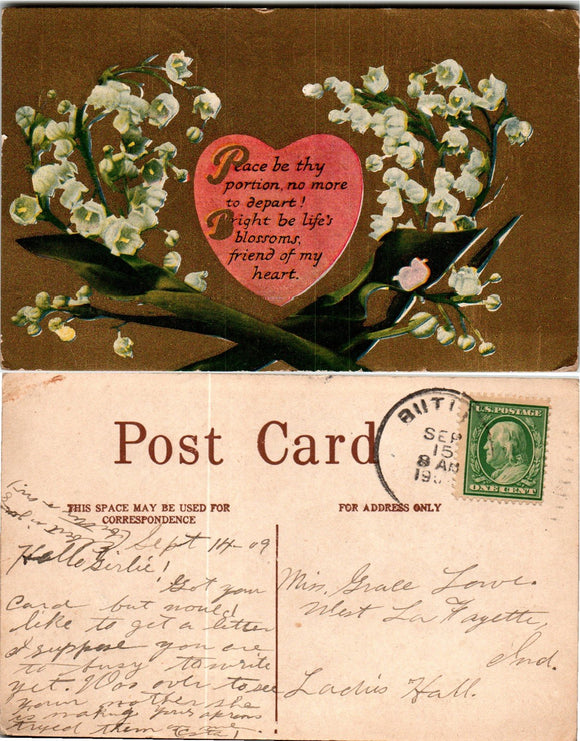 Postcard VINTAGE Greetings from Butler to W. Lafayette IN $$ 383798 ISH