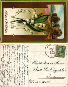 Postcard 1910 Greetings from Butler to W. Lafayette IN $$ 383804 ISH