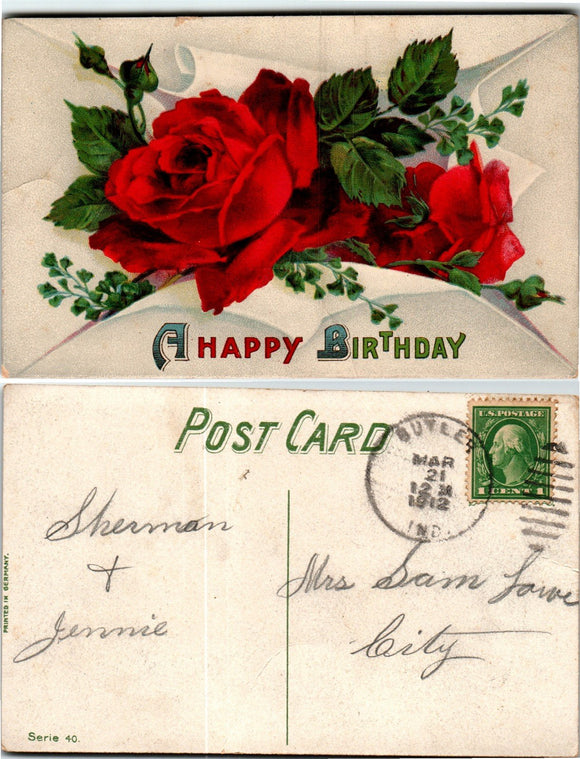 Postcard 1912 Birthday from/to Butler IN $$ 383809 ISH