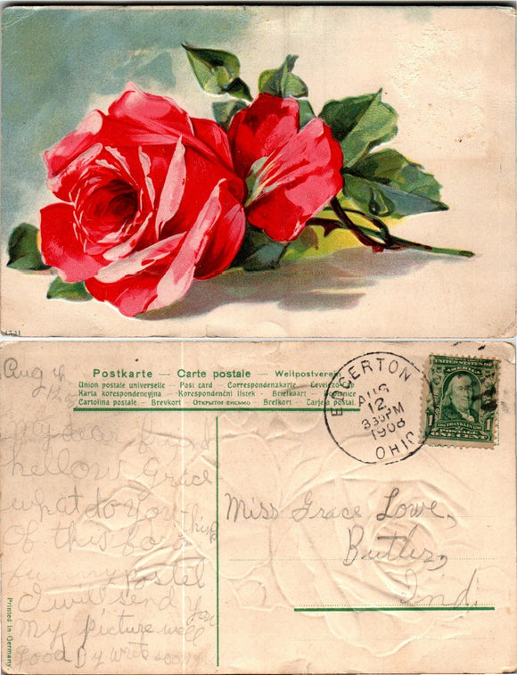 Postcard 1908 Greetings from Edgerton OH to Butler IN $$ 383813 ISH