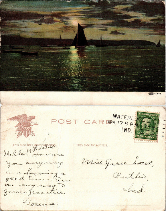 Postcard 1909 Lake View from Waterloo to Butler IN $$ 383817 ISH