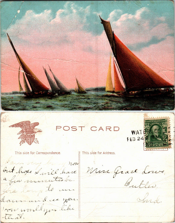 Postcard 1909 Sailboats from Waterloo to Butler IN $$ 383818 ISH