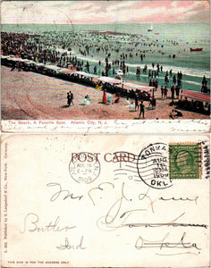 Postcard 1909 UB Atlantic City Beach to Tonka OK $$ 383826 ISH