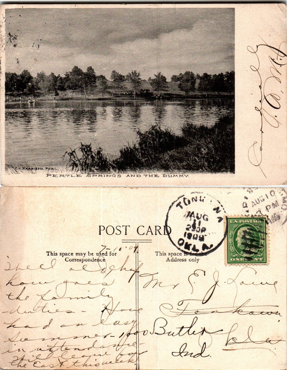 Postcard 1909 Pirtle Springs MO Tonkawa OK to Butler IN $$ 383833 ISH