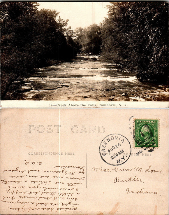 Postcard 1912 Creek at Cazenovia NY to Butler IN $$ 383837 ISH