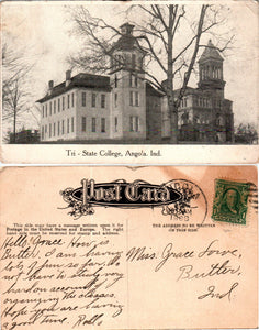 Postcard 1908 Tri-State College Angola to Butler IN $$ 383842 ISH