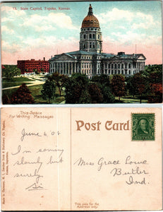 Postcard State Capitol Topeka KA to Butler IN $$ 383843 ISH