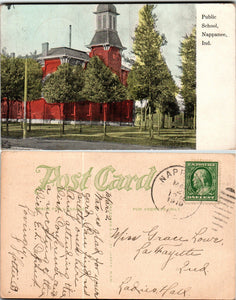 Postcard 1910 School Nappanee IN to Butler IN $$ 383849 ISH