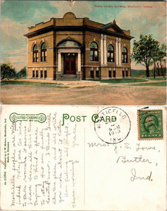 Postcard 1913 Public Library Monticello to Butler IN $$ 383852 ISH