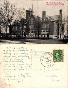 Postcard 1913 Public School Monticello to Butler IN $$ 383853 ISH