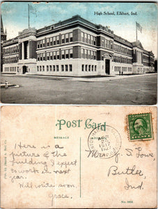 Postcard 1917 Elkhart IN School APO to Butler IN $$ 383854 ISH