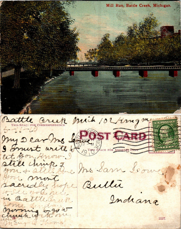 Postcard 1910 Battle Creek Bridge to Butler IN $$ 383867 ISH