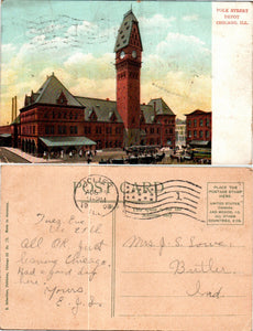 Postcard 1908 Polk Street Depot Chicago to Butler IN $$ 383882 ISH